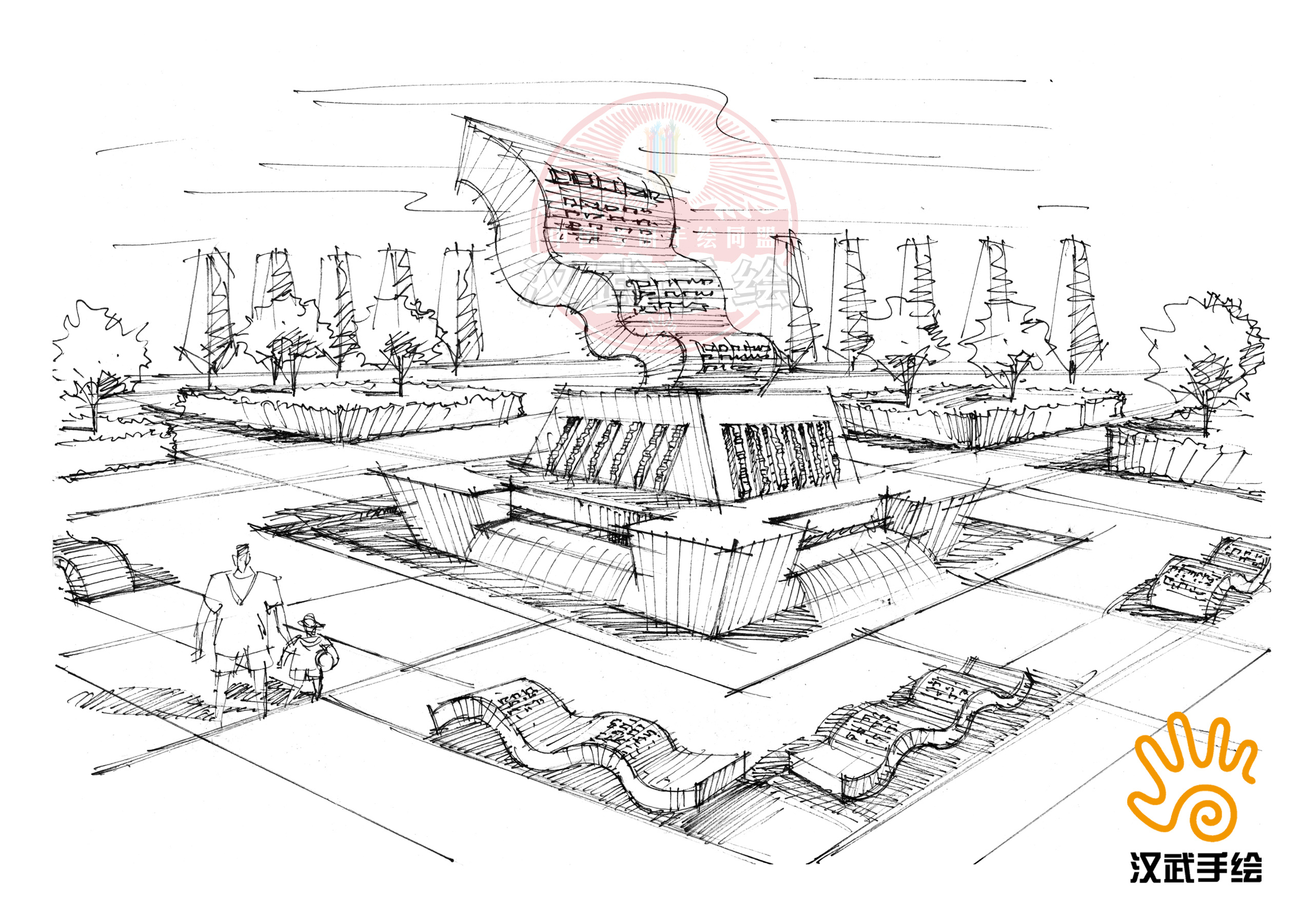 廣場設(shè)計(jì)手繪線稿